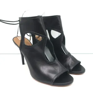 Aquazzura Sexy Thing Cutout Booties Black Leather Size 40 Open Toe Heels