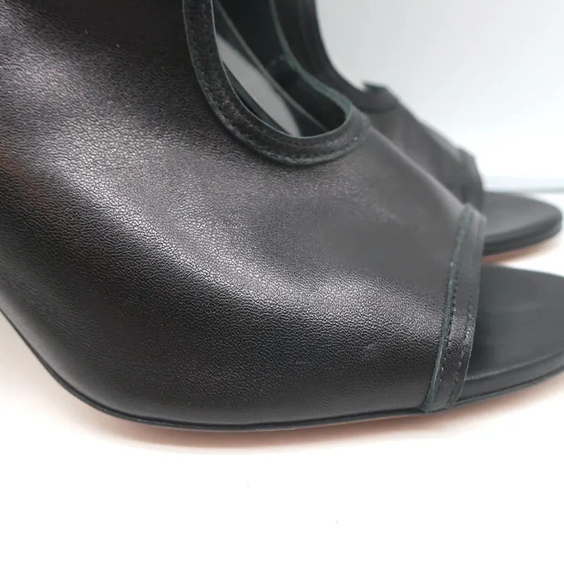 Aquazzura Sexy Thing Cutout Booties Black Leather Size 40 Open Toe Heels