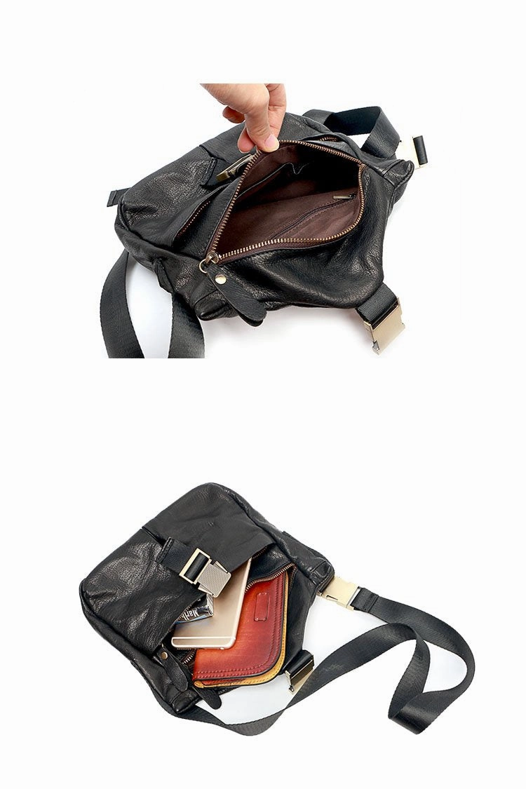 Black Leather Mens Casual Small Courier Bag Messenger Bags Brown Postman Bag For Men
