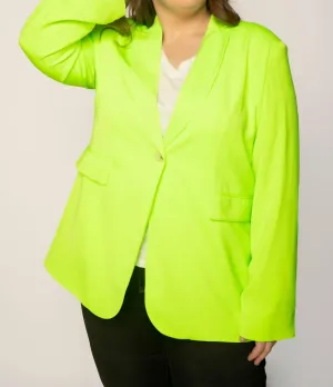 Button Front Blazer In Neon Green