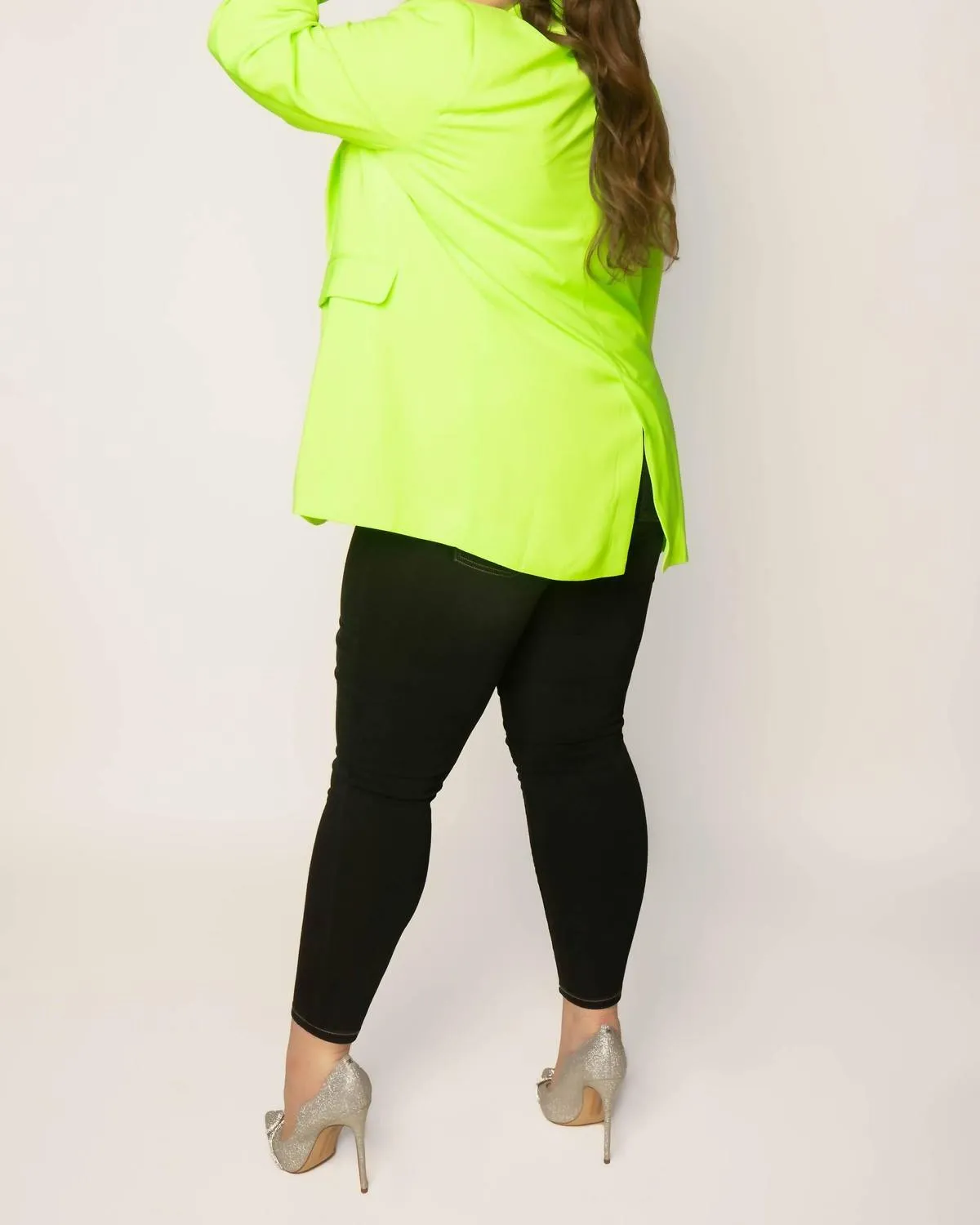 Button Front Blazer In Neon Green