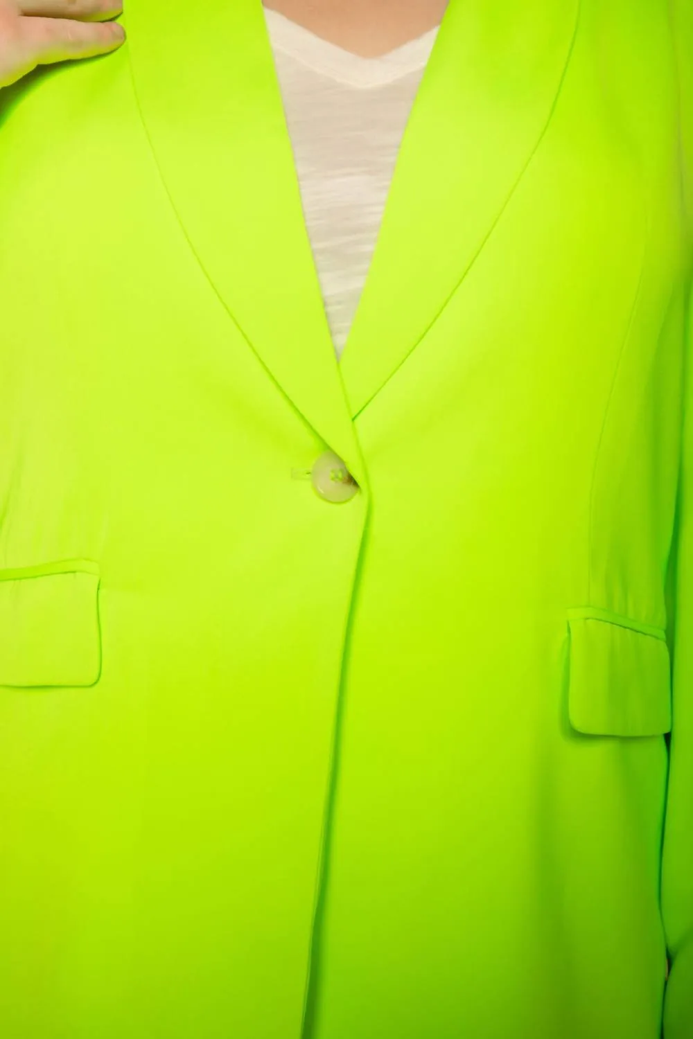 Button Front Blazer In Neon Green