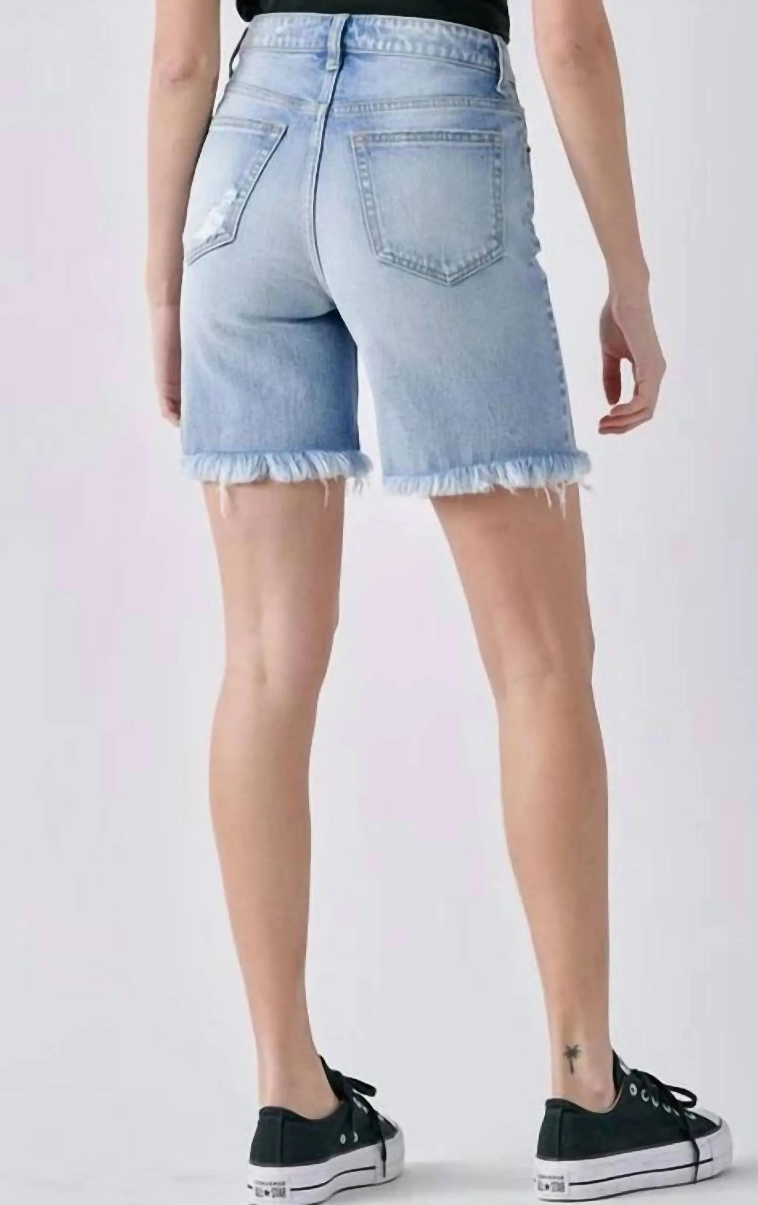 Cello Frayed Bermuda Shorts In Light Denim