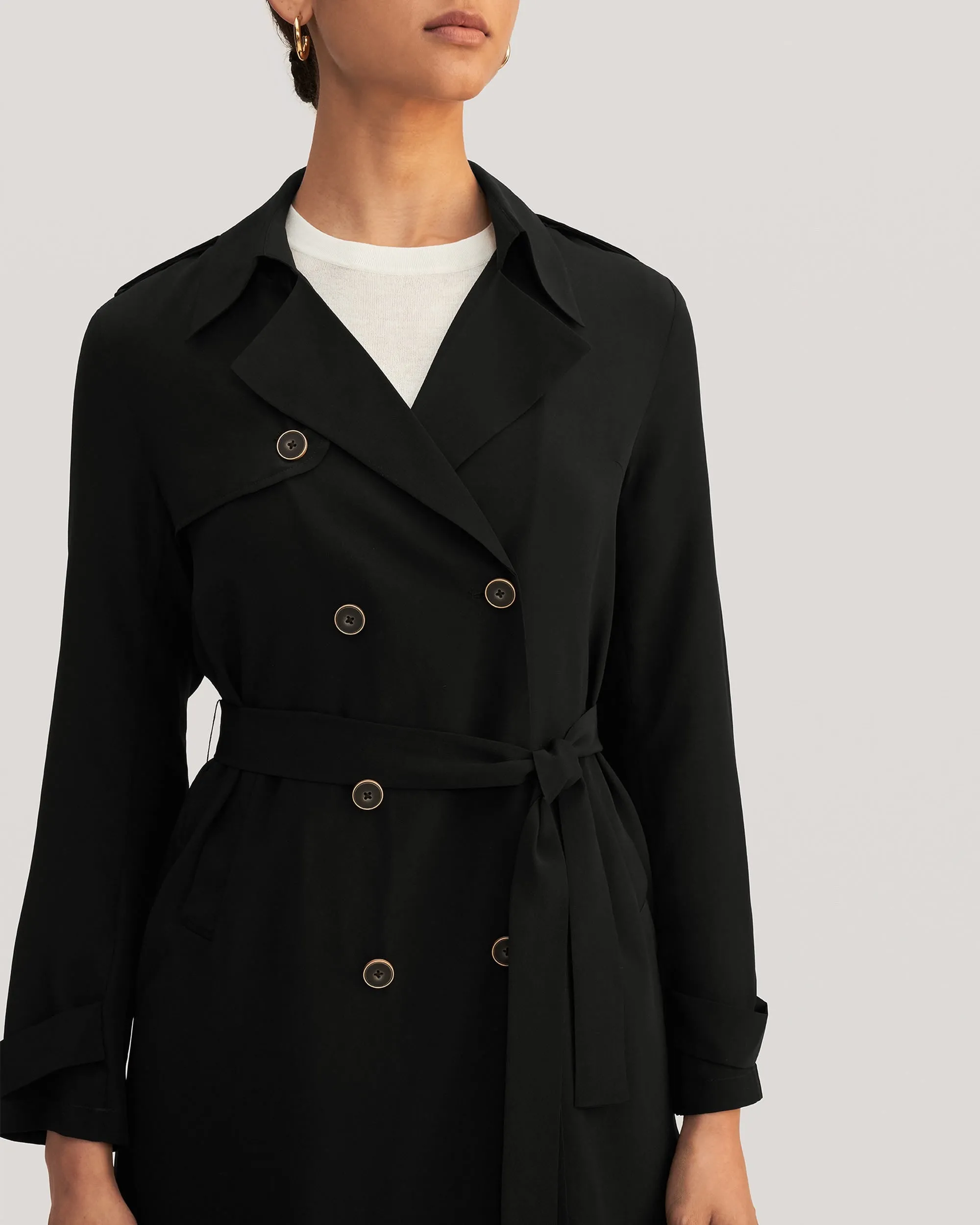 Classic Woman Double Breasted Silk Trench Coat