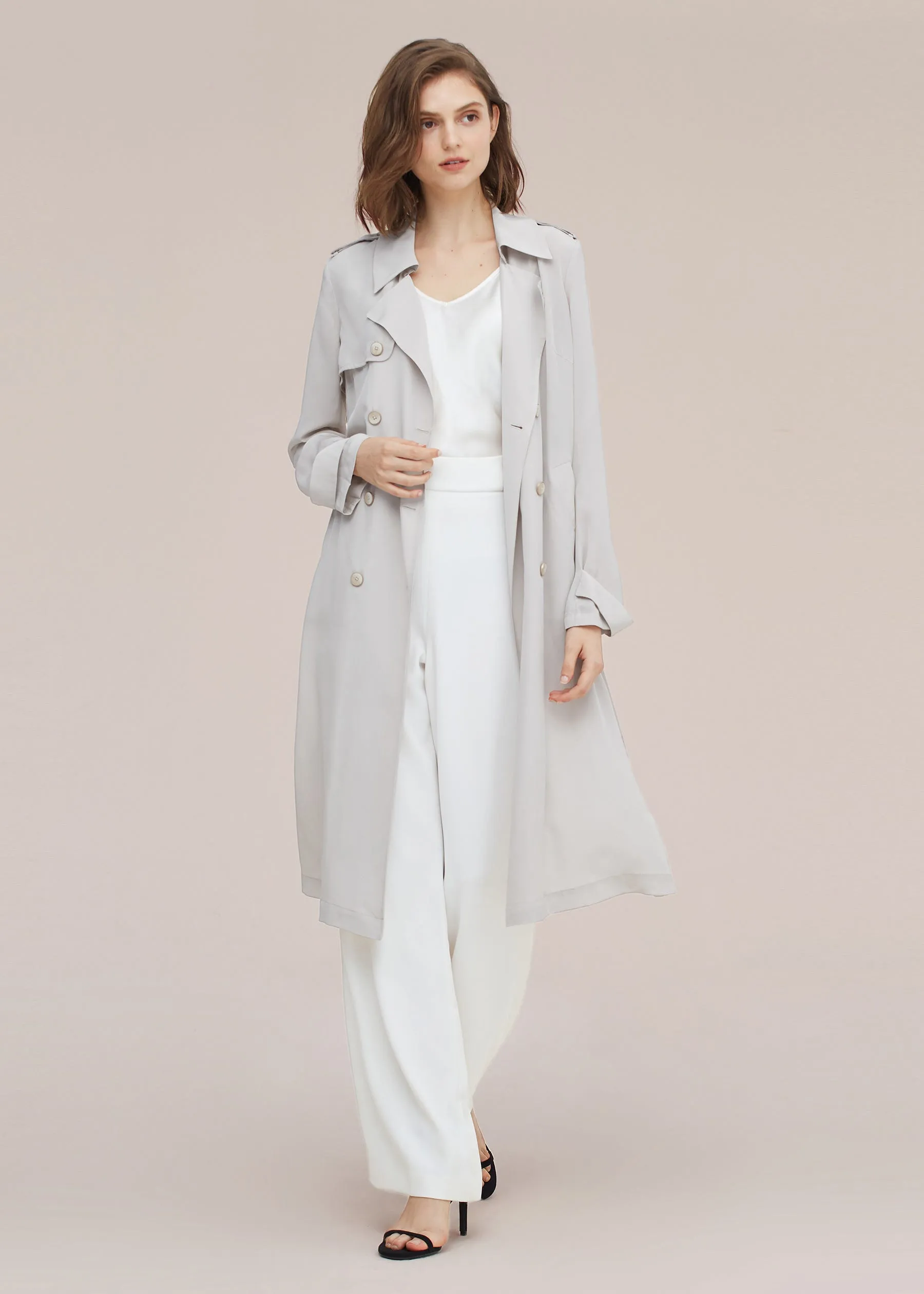 Classic Woman Double Breasted Silk Trench Coat