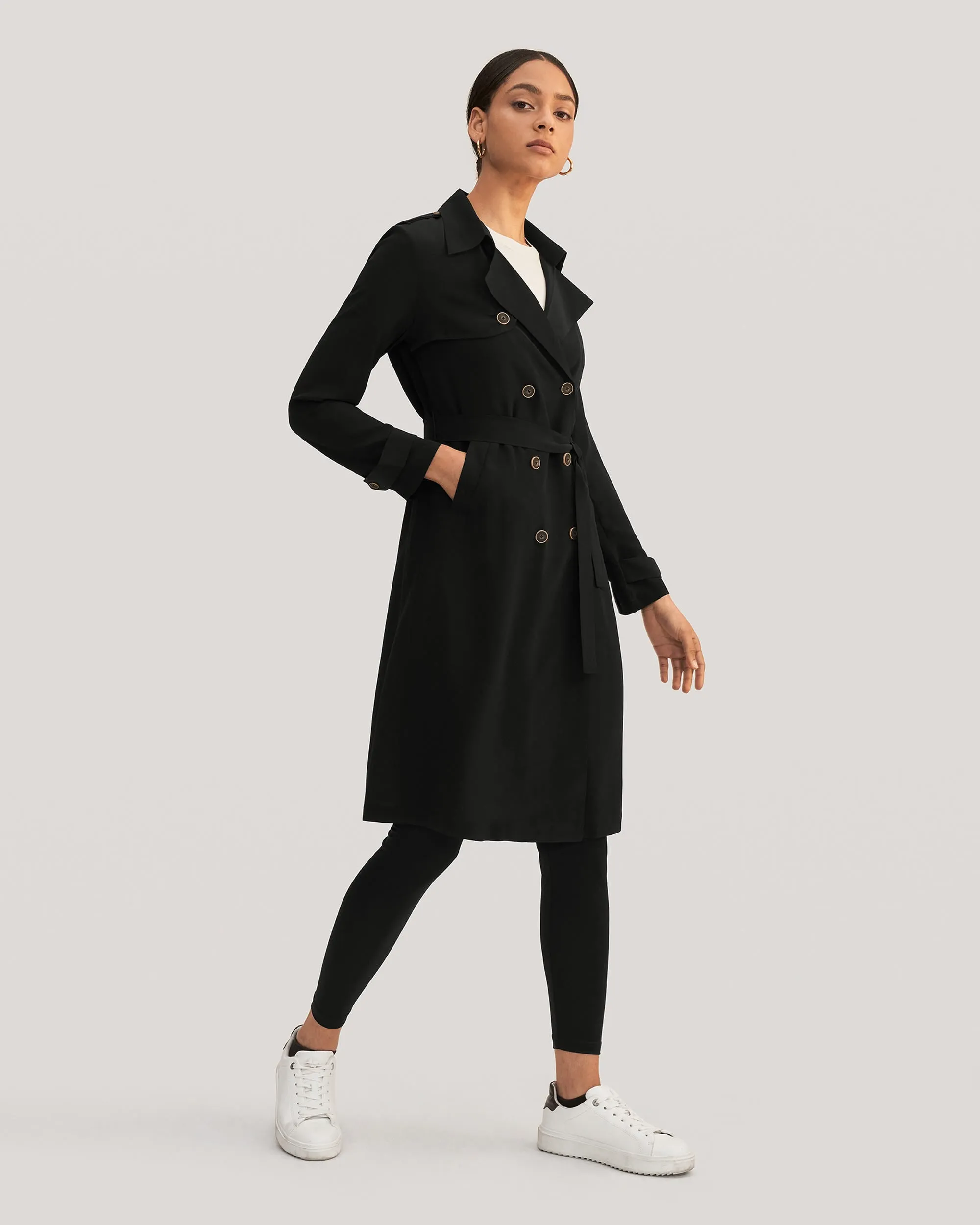 Classic Woman Double Breasted Silk Trench Coat