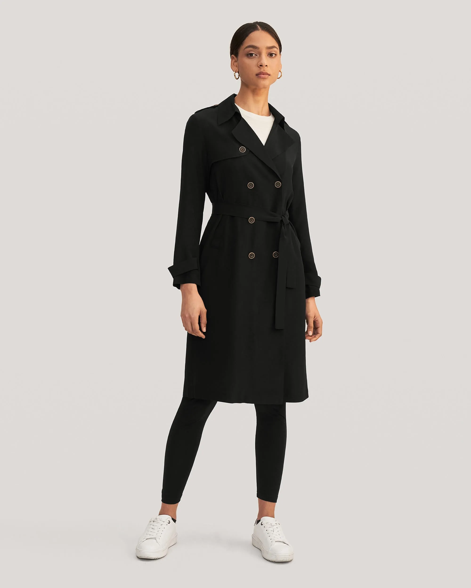 Classic Woman Double Breasted Silk Trench Coat