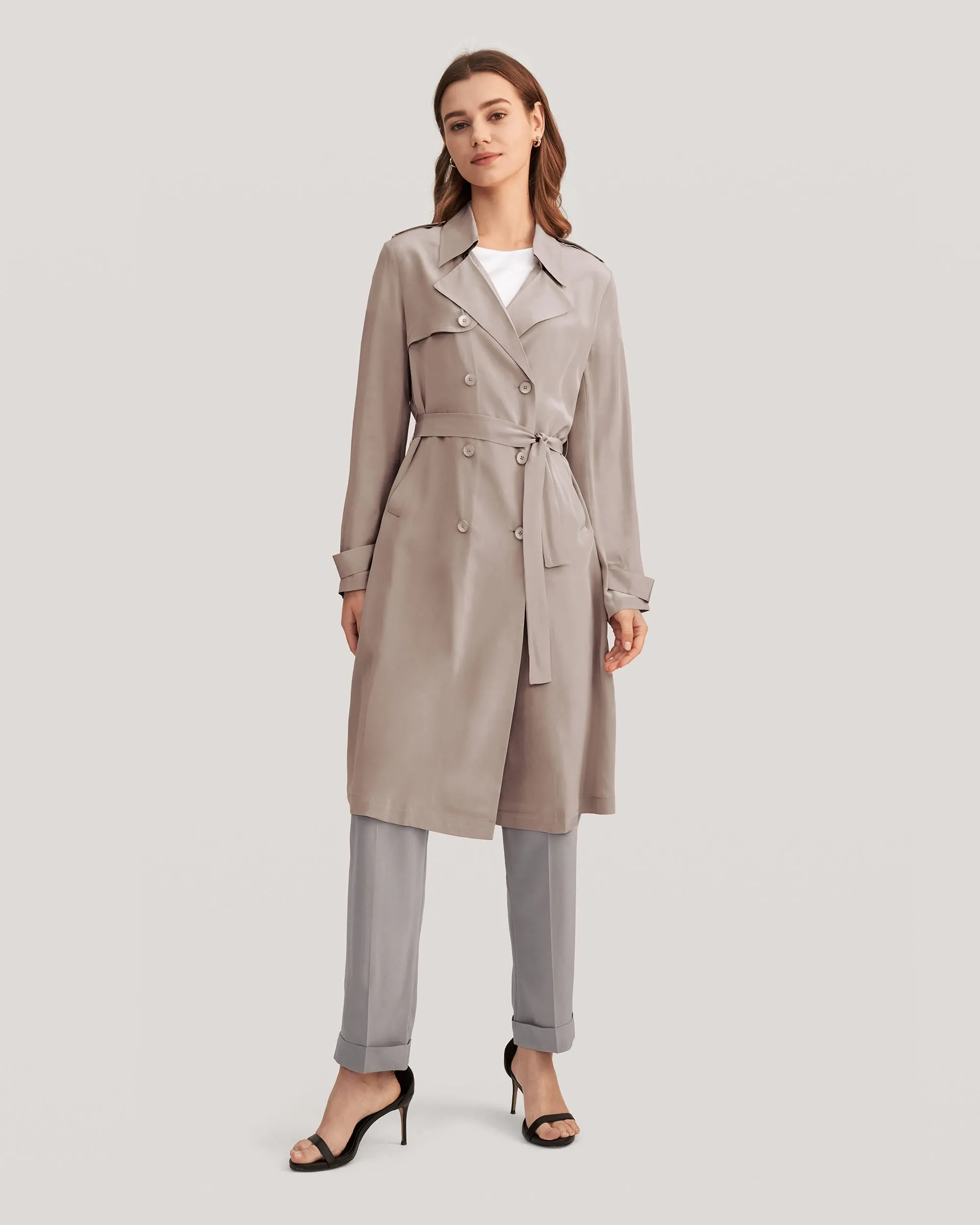 Classic Woman Double Breasted Silk Trench Coat