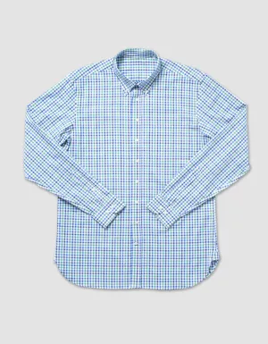 COTTON LONG SLEEVE GINGHAM SHIRT- GREEN/BLUE