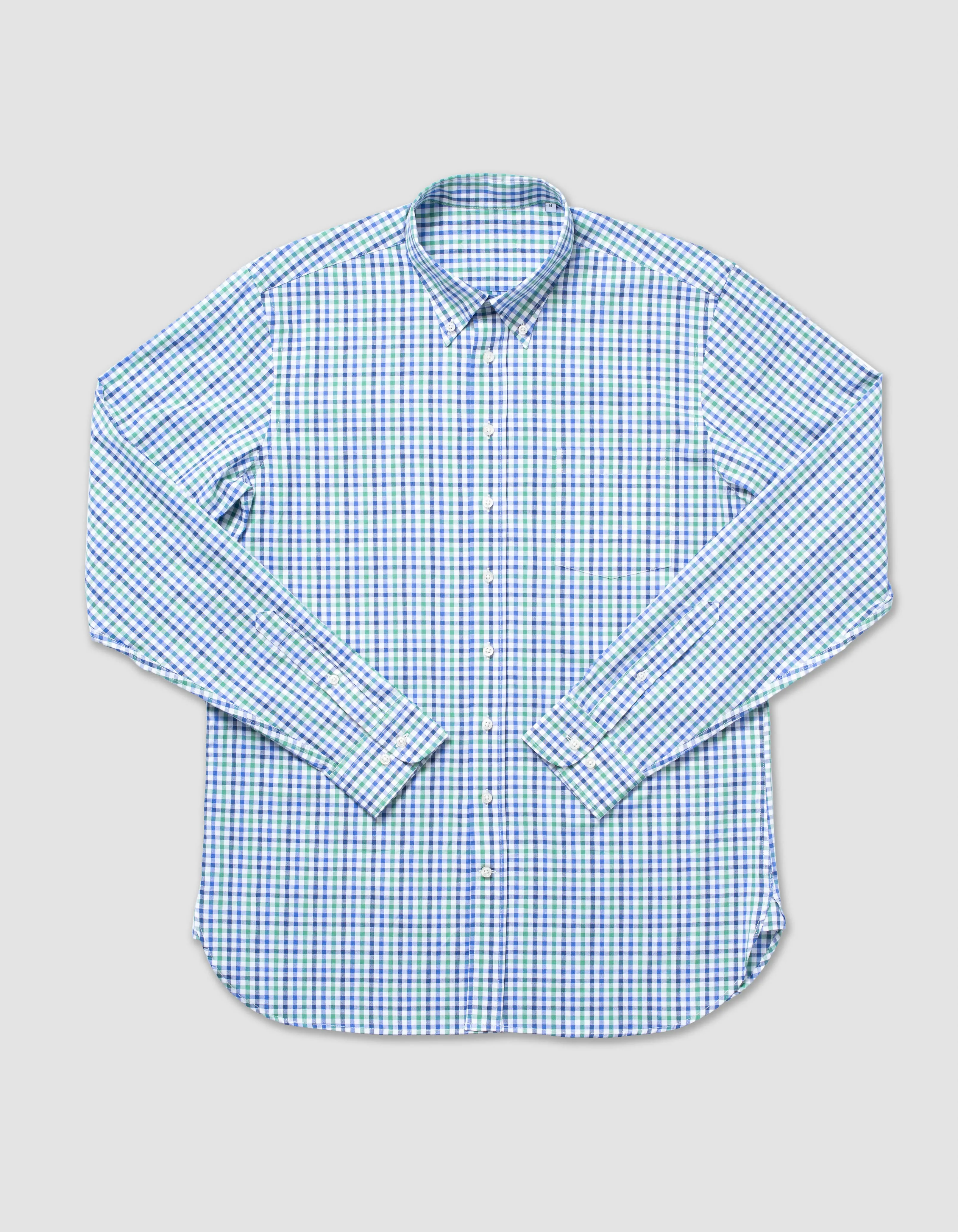COTTON LONG SLEEVE GINGHAM SHIRT- GREEN/BLUE