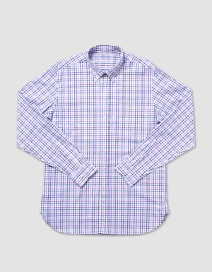 COTTON LONG SLEEVE GINGHAM SHIRT- PURPLE/NAVY