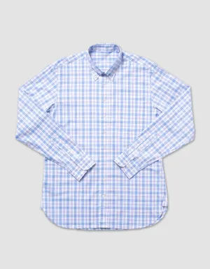 COTTON LONG SLEEVE WINDOWPANE SHIRT - BLUE/PINK
