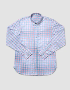 COTTON LONG SLEEVE WINDOWPANE SHIRT - MINT W/BLUE & RED PANE