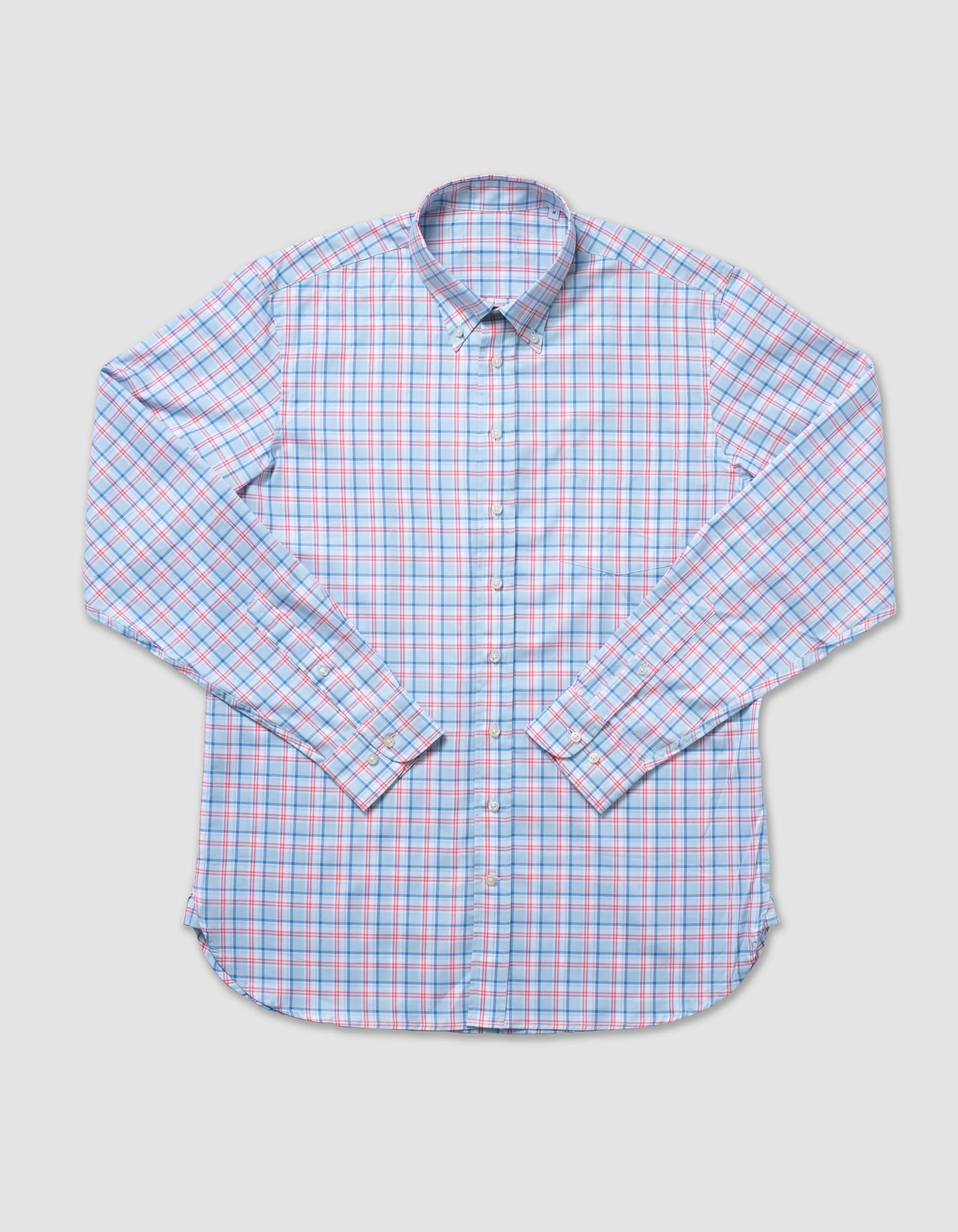 COTTON LONG SLEEVE WINDOWPANE SHIRT - MINT W/BLUE & RED PANE