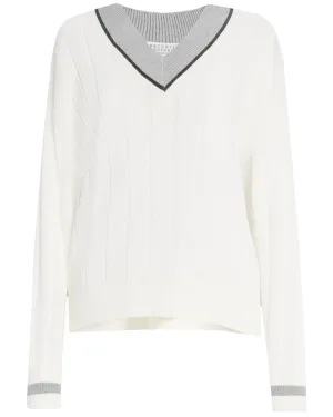 Dark Grey and Panama Sport Club V Neck Sweater