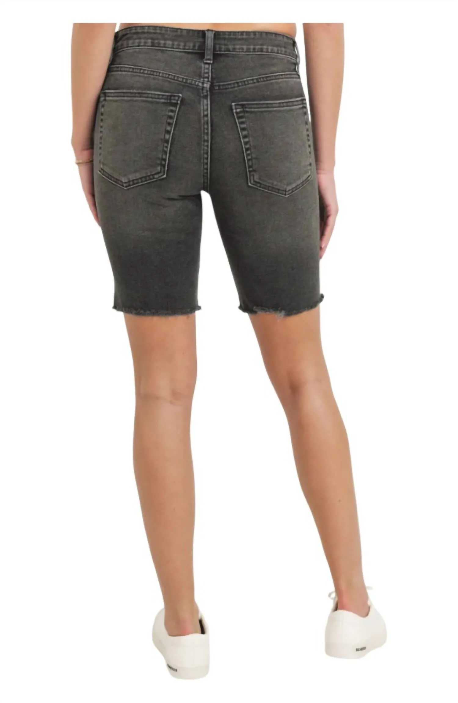 Destroyed Hem Biker Shorts In Black