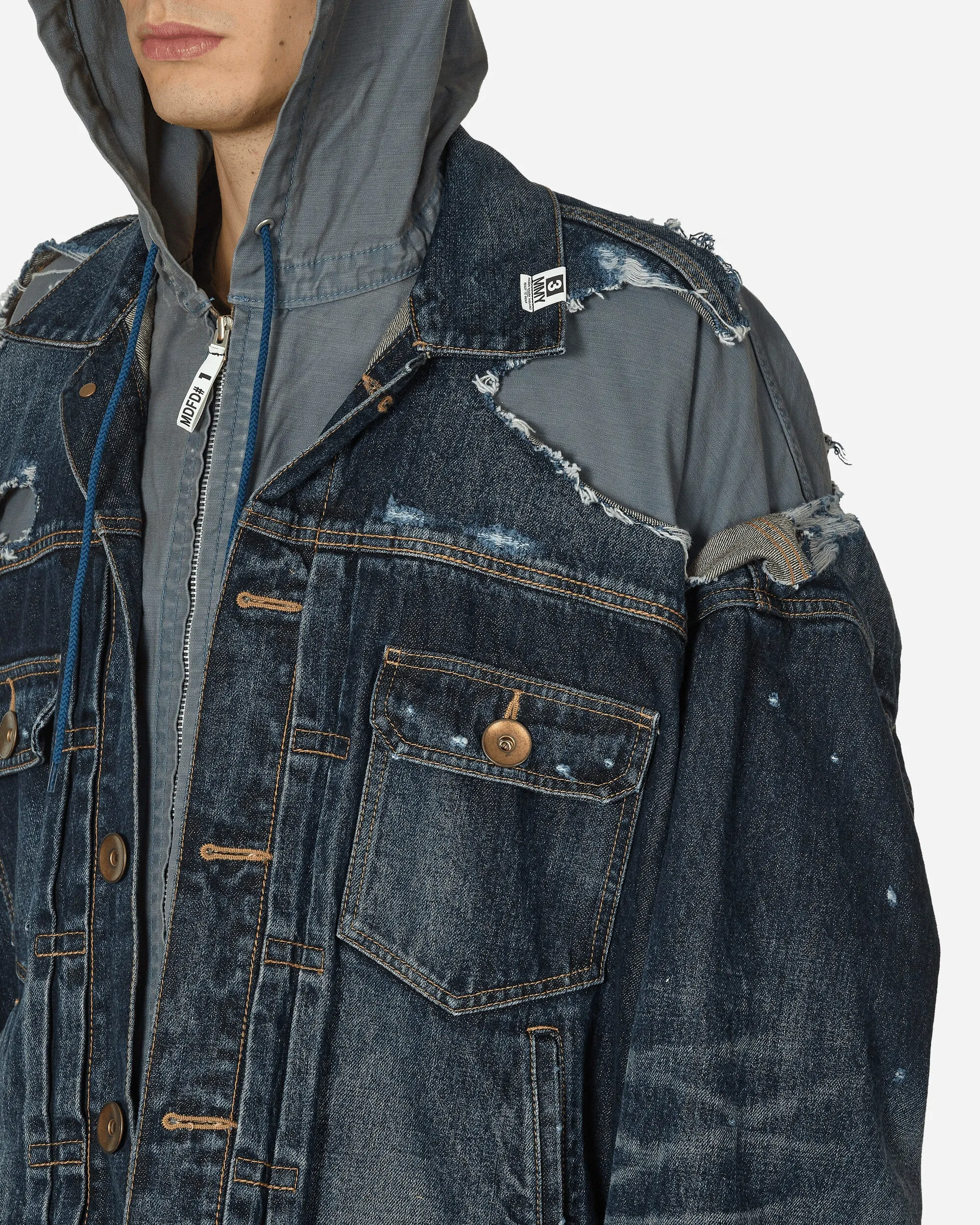 Double Layered Denim Hooded Jacket Indigo
