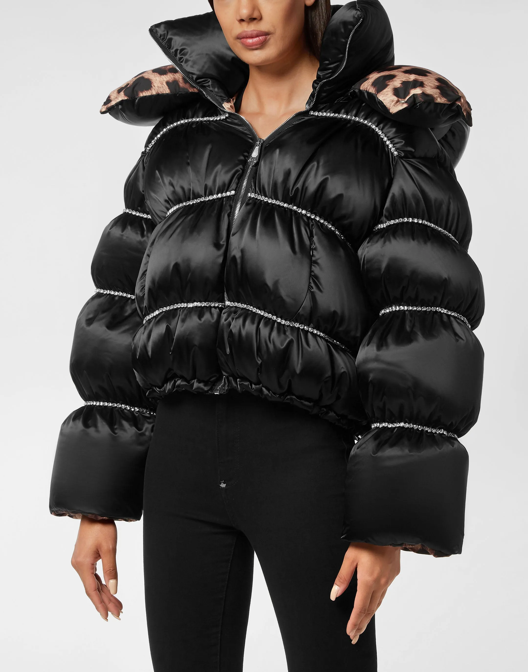 Down Puffer Jacket Flame with Crystals