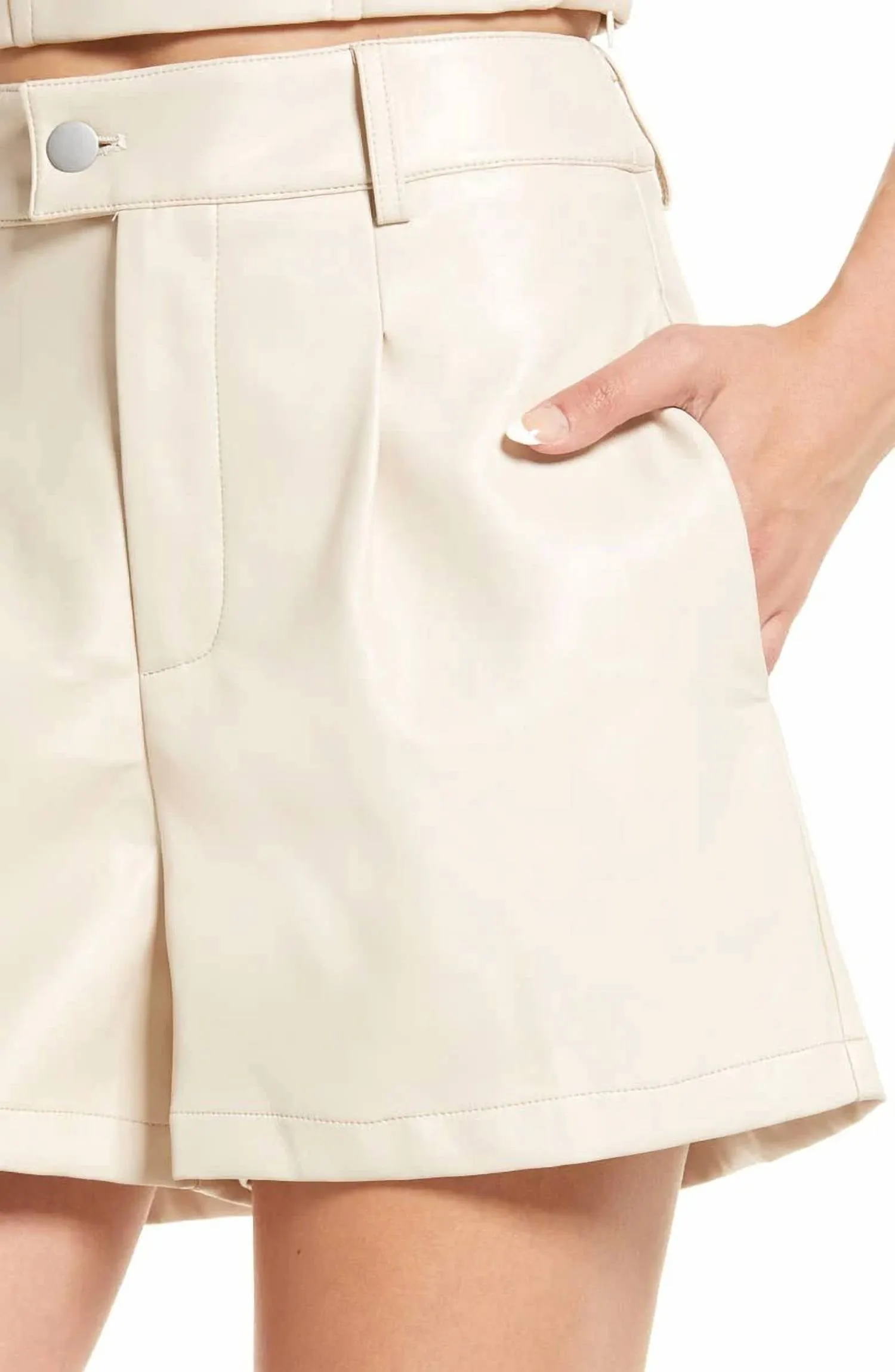 Faux Leather Shorts In Ivory White