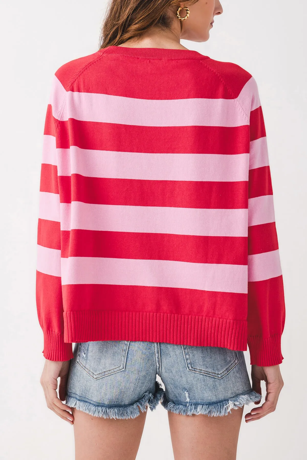 FRNCH Striped Splithem Crewneck Sweater