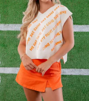 Gameday Blitz Sweater Vest In White And Orange