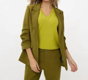 Gathered Sleeve City Blazer In Moss Green