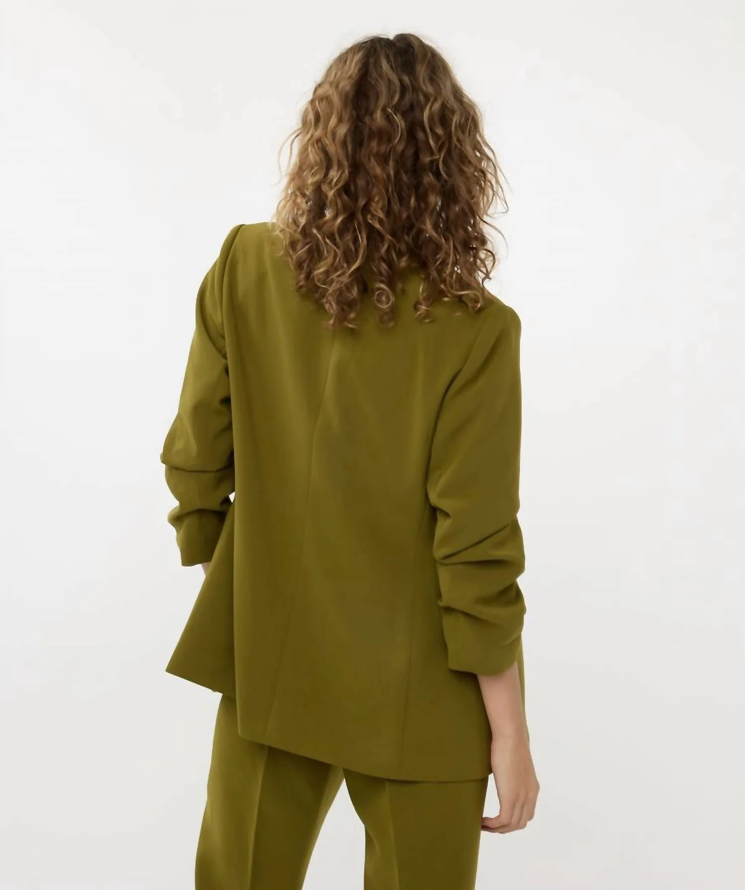 Gathered Sleeve City Blazer In Moss Green