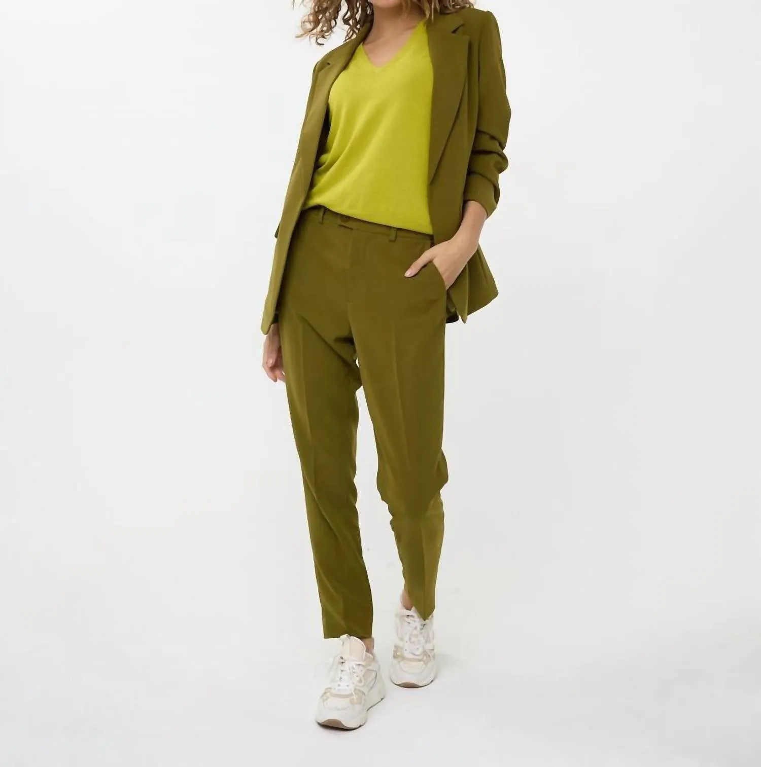 Gathered Sleeve City Blazer In Moss Green