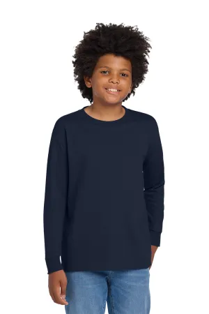 Gildan Youth Long Sleeve Crewneck T-Shirt - Navy Blue