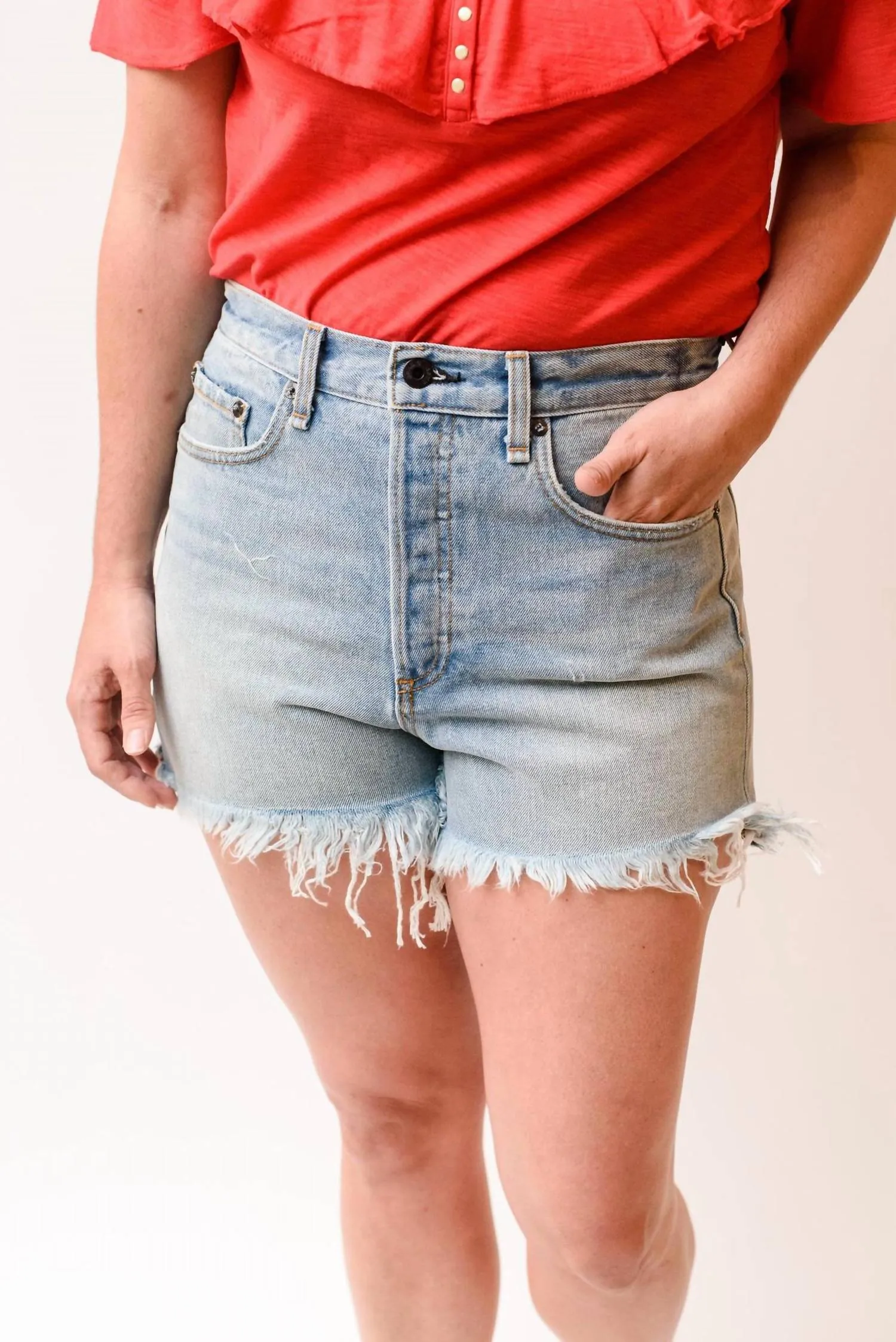 High Rise Denim Short In Calyer
