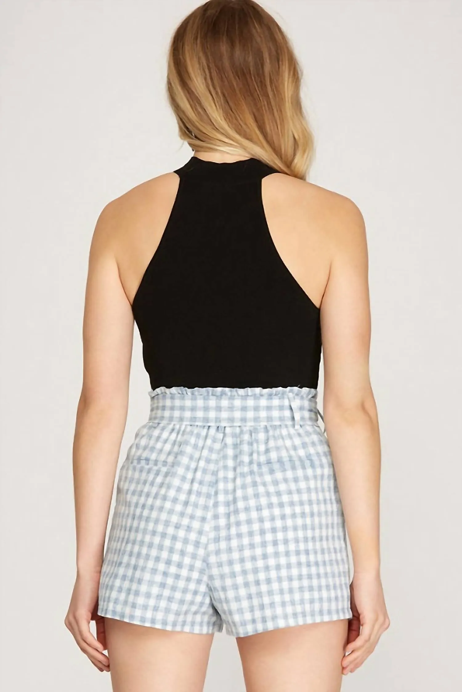 High Waist Checkered Shorts In Grey/white