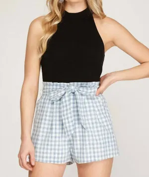 High Waist Checkered Shorts In Grey/white