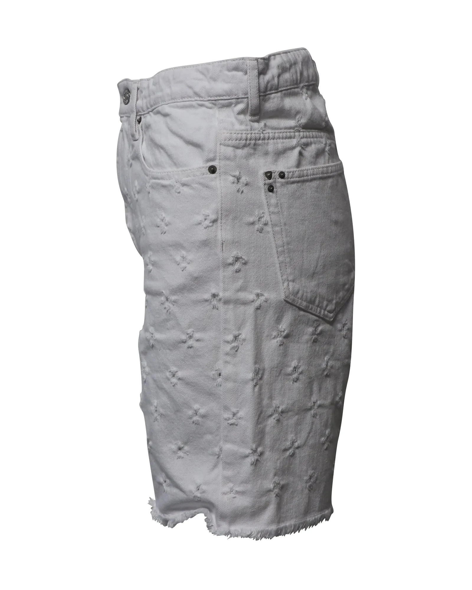 Isabel Marant Etoile Distressed Bermuda Shorts in White Cotton Denim