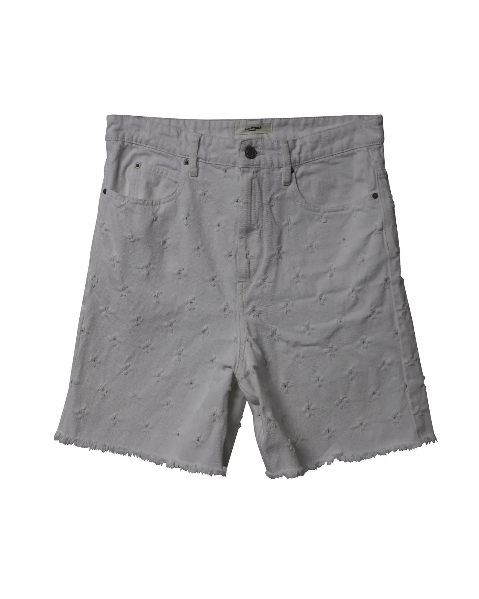 Isabel Marant Etoile Distressed Bermuda Shorts in White Cotton Denim