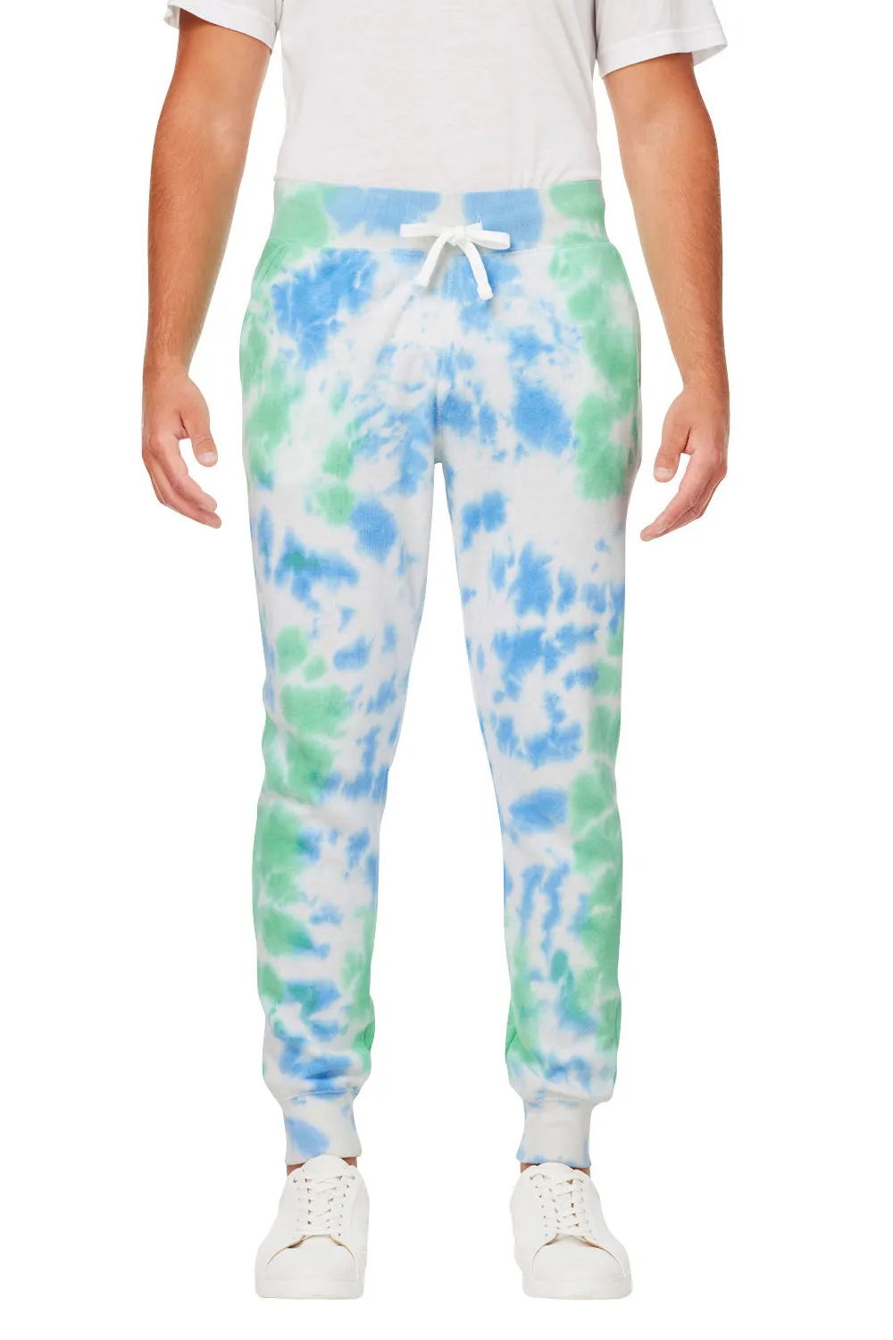 J America Mens Tie-Dye Fleece Jogger Sweatpants w/ Pockets - Lagoon
