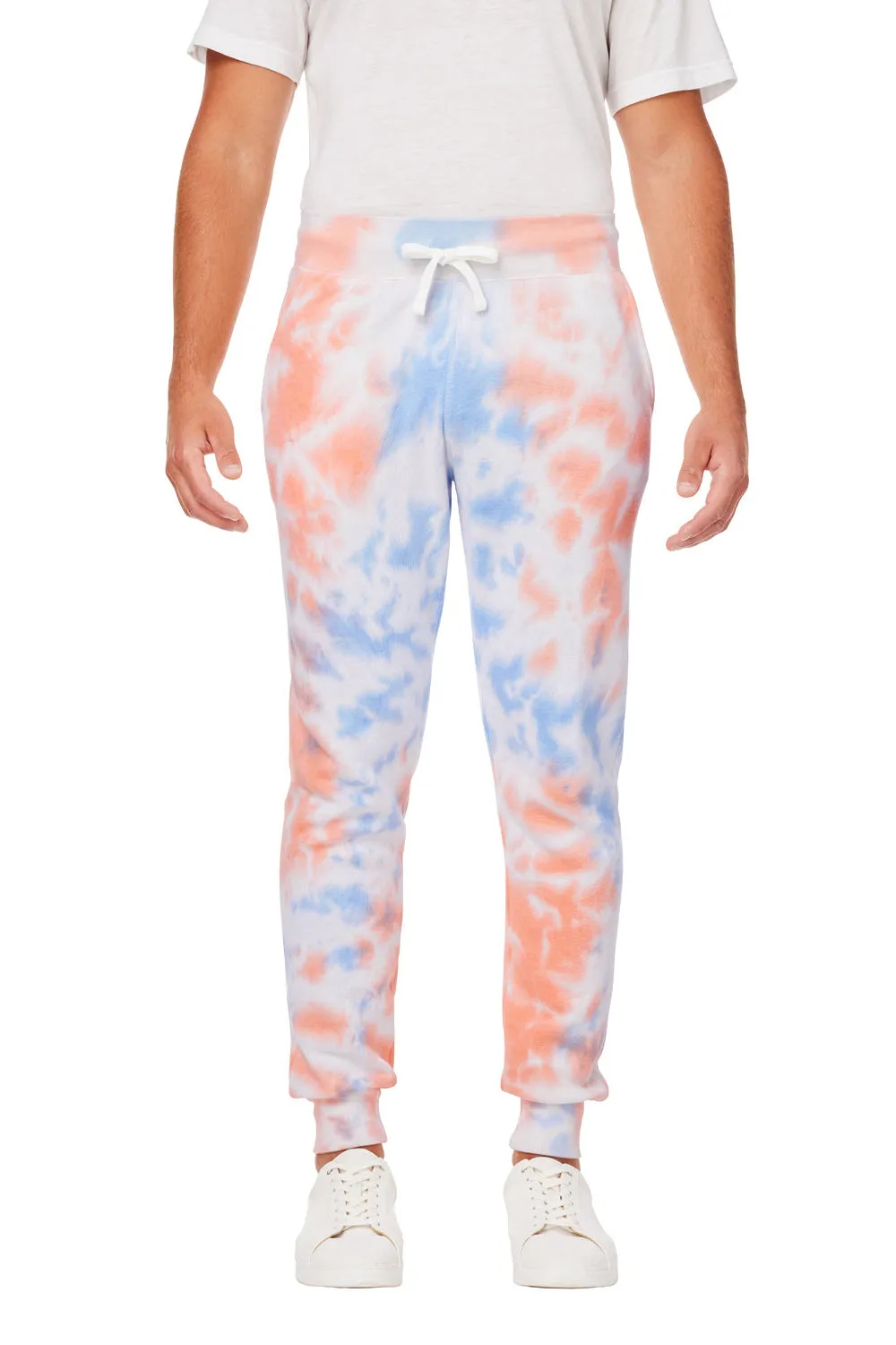 J America Mens Tie-Dye Fleece Jogger Sweatpants w/ Pockets - Sunset