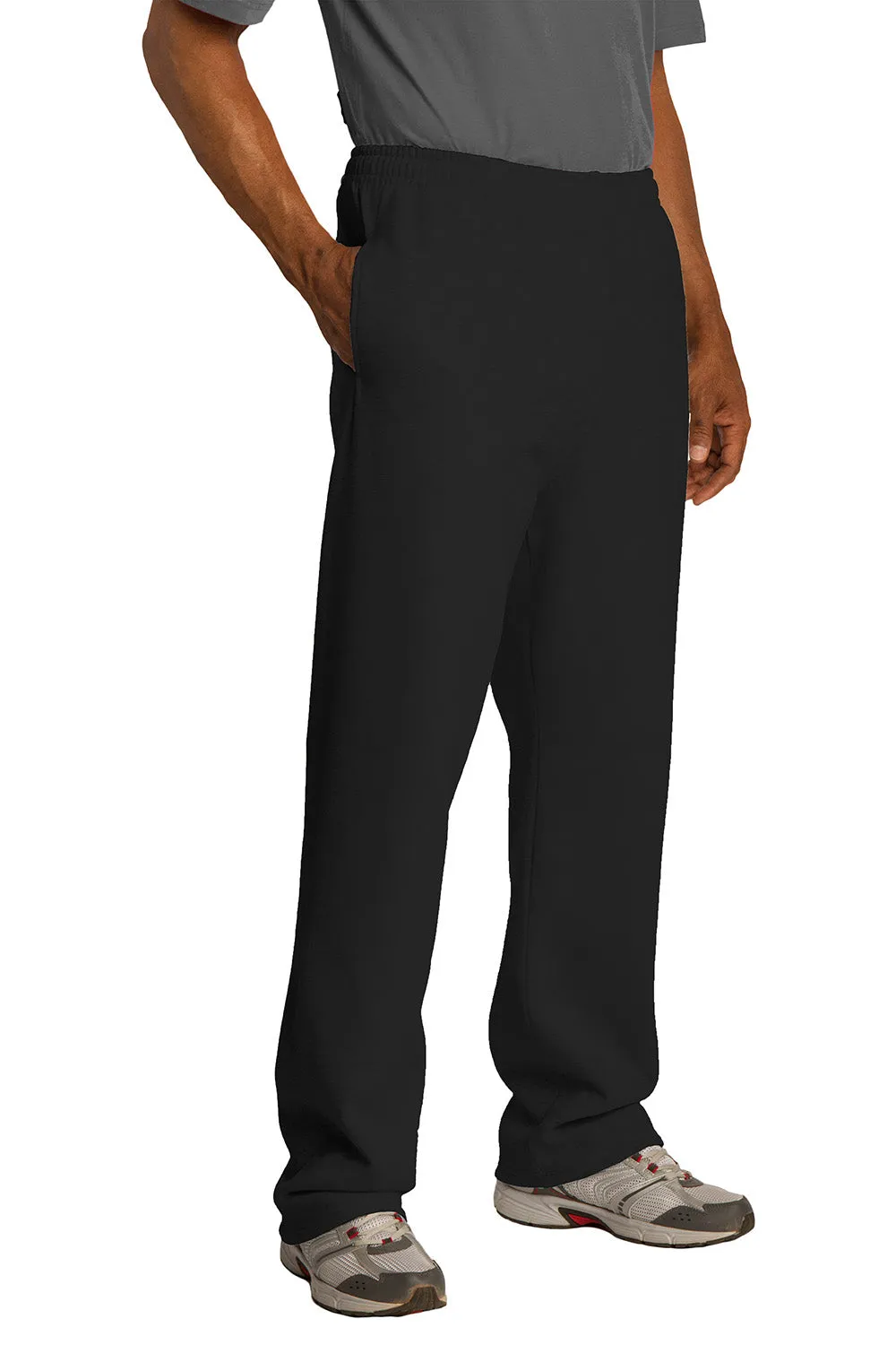 Jerzees Mens NuBlend Pill Resistant Fleece Open Bottom Sweatpants w/ Pockets - Black