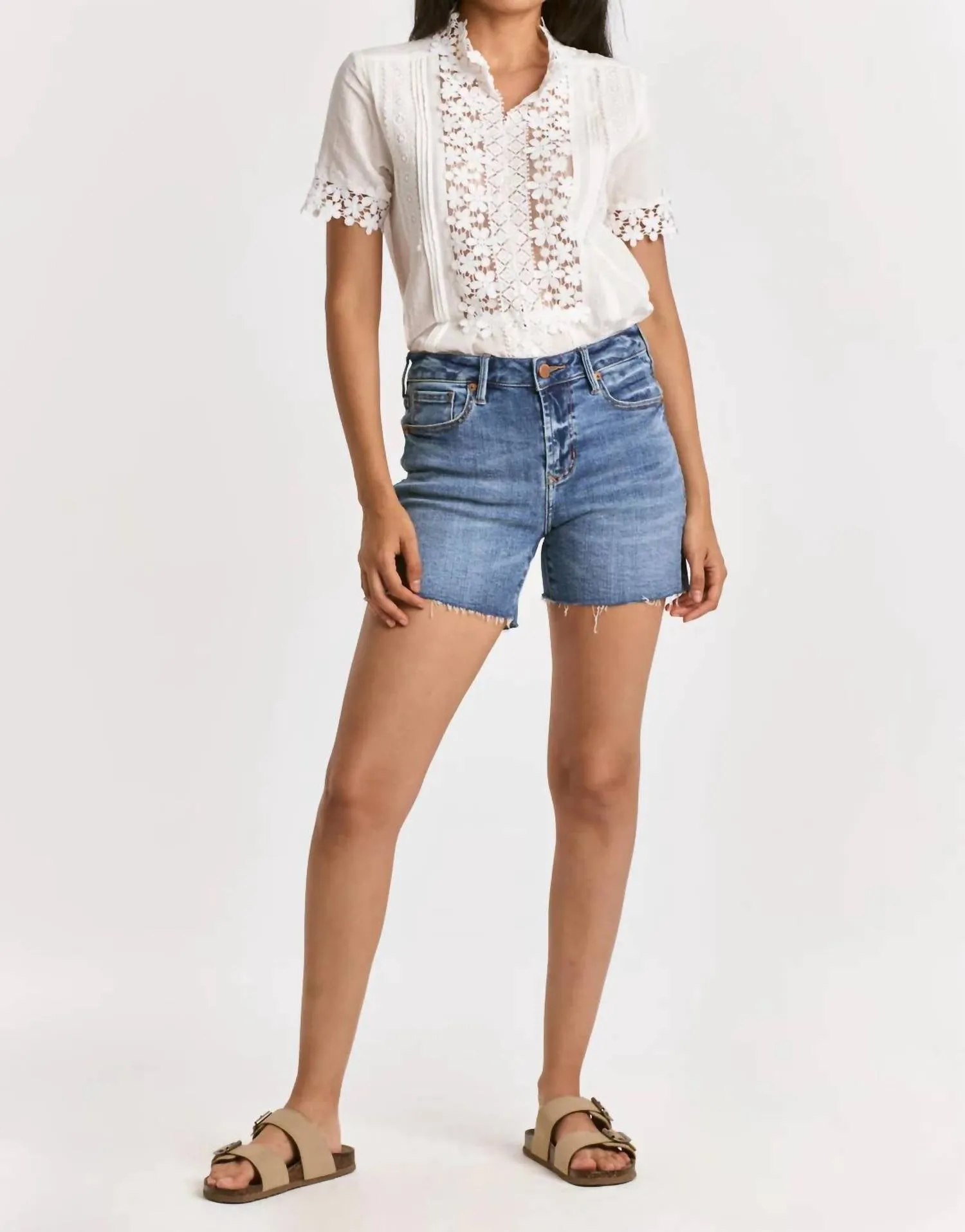 Julian Monocloud High Rise Shorts In Medium Wash