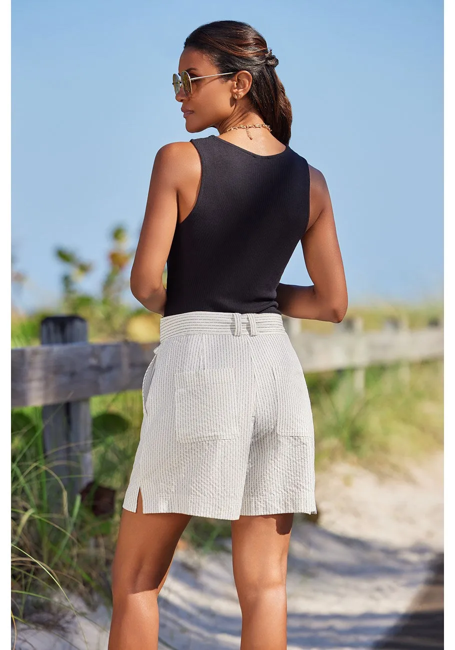 LASCANA Women's Pinstripe Belted Shorts