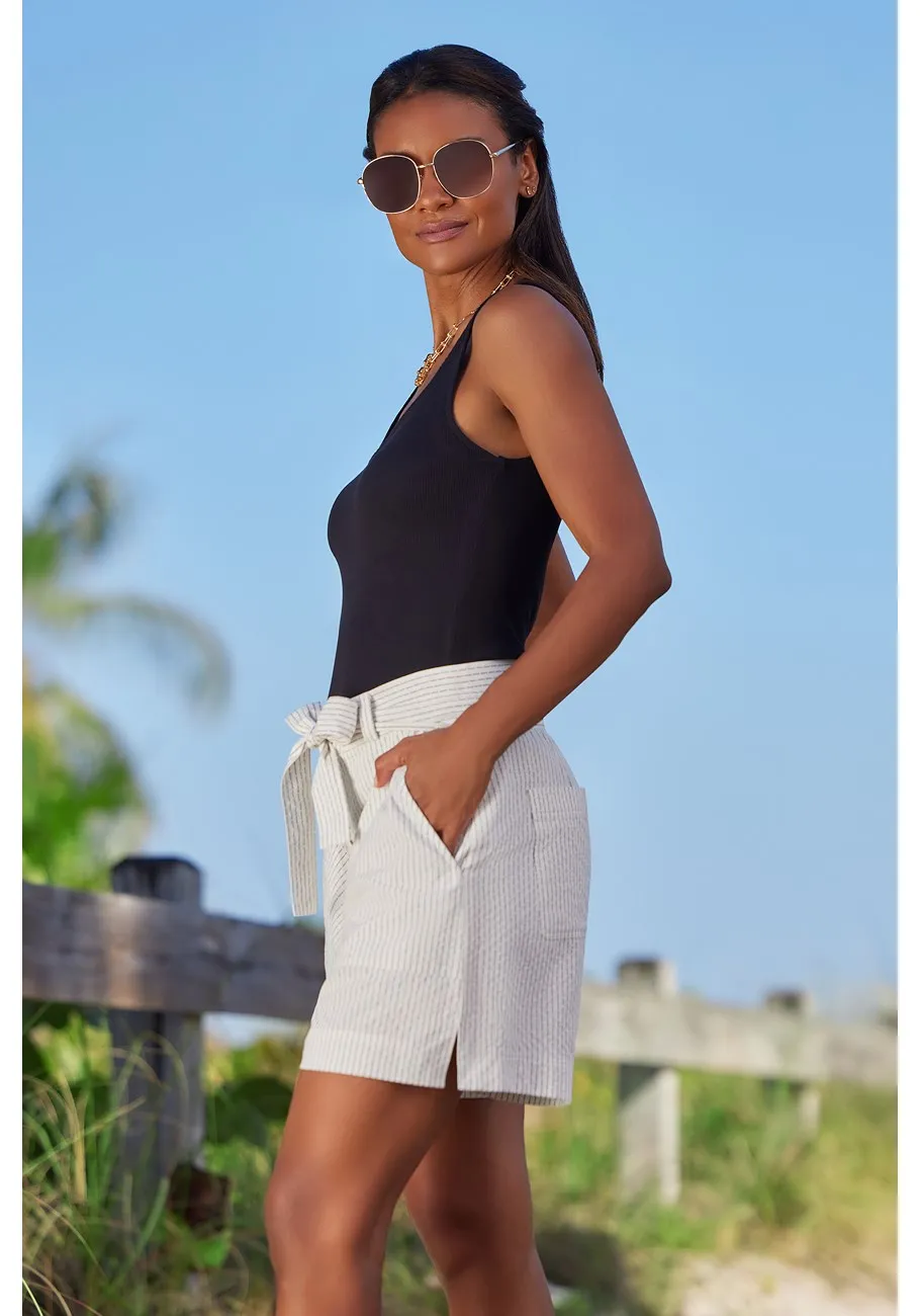LASCANA Women's Pinstripe Belted Shorts
