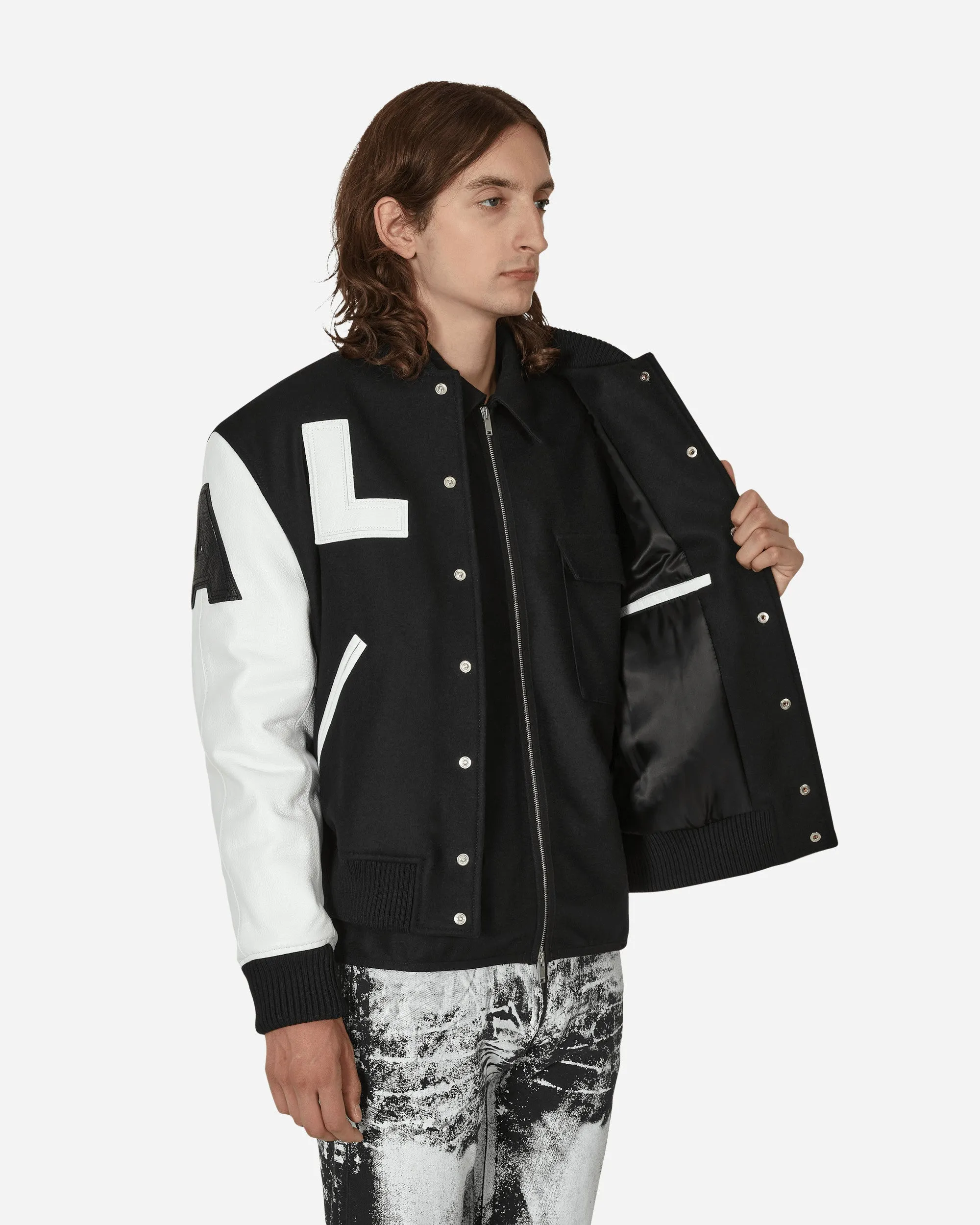 Leather Patch Logo Varsity Jacket Black