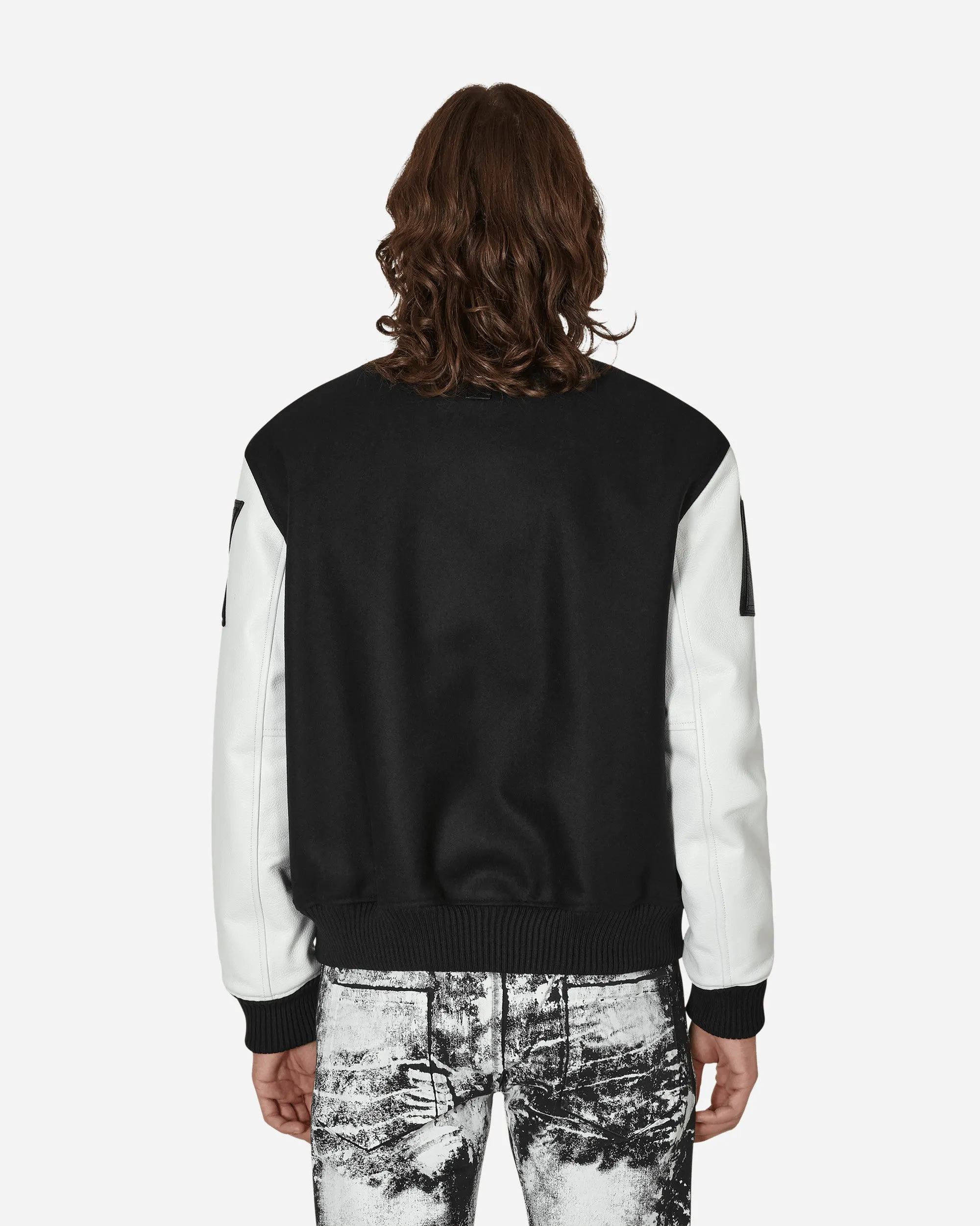 Leather Patch Logo Varsity Jacket Black