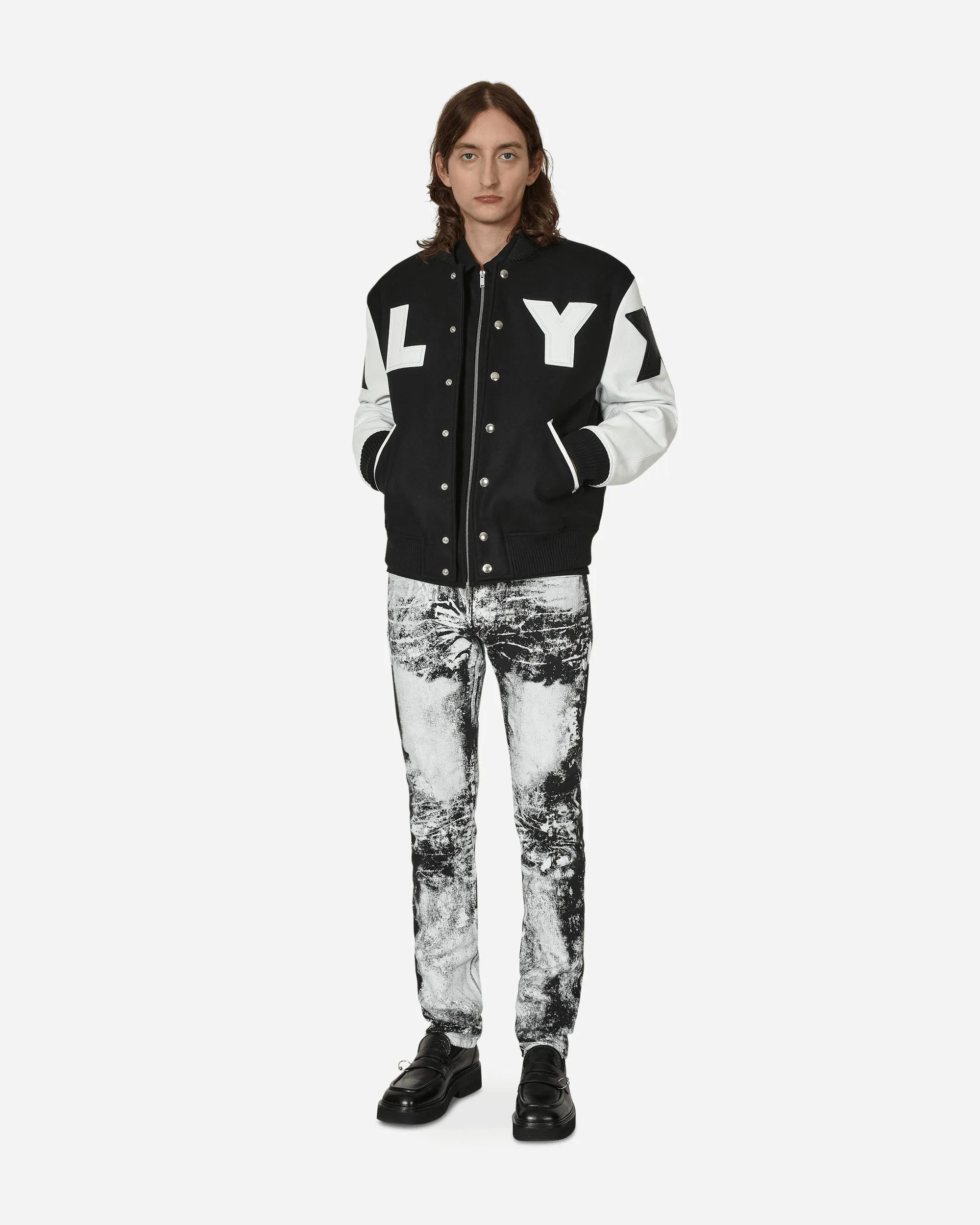 Leather Patch Logo Varsity Jacket Black