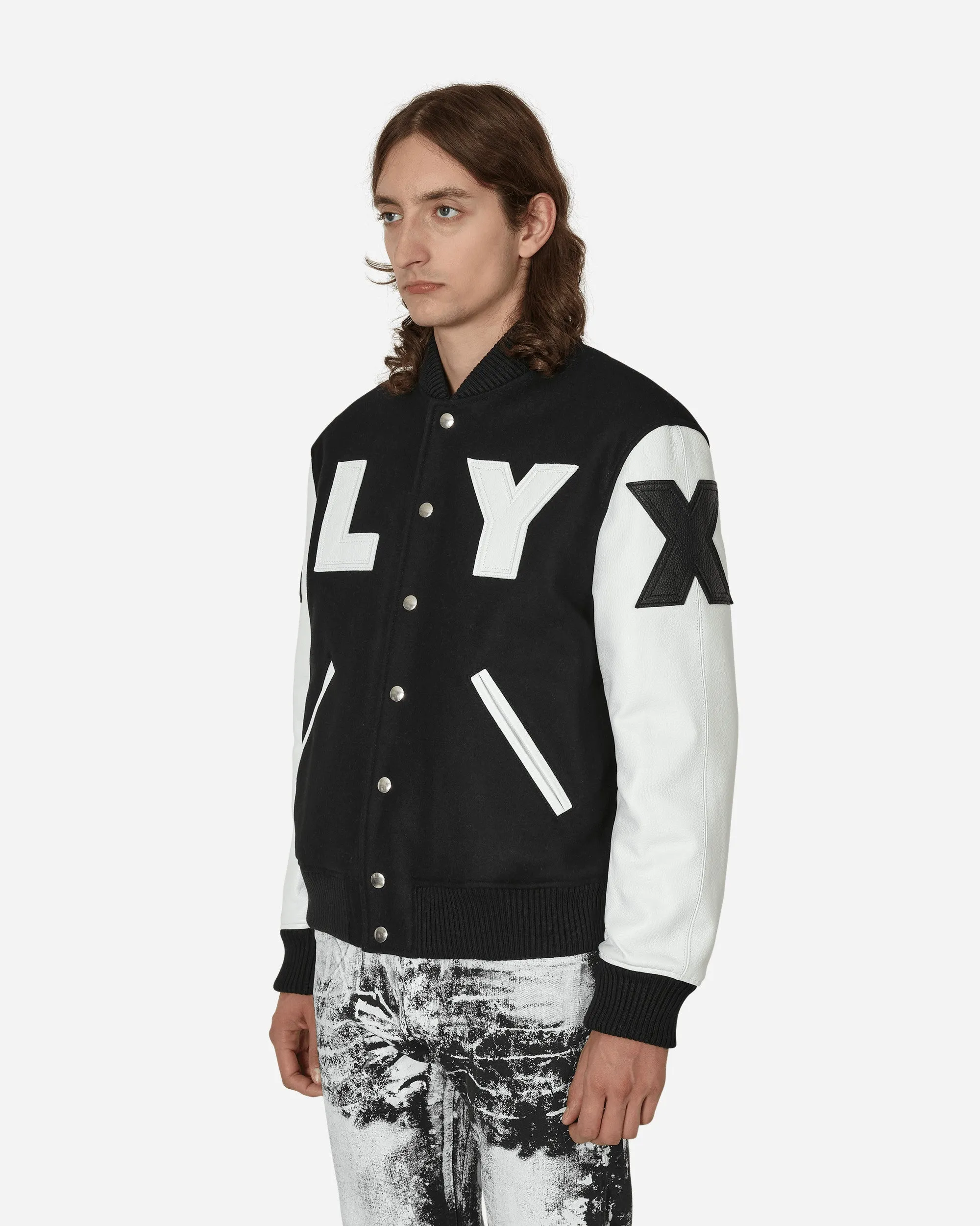 Leather Patch Logo Varsity Jacket Black