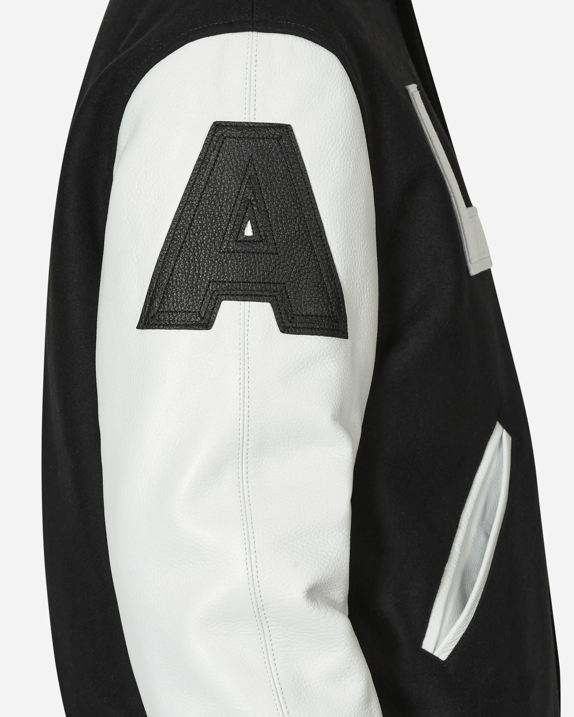 Leather Patch Logo Varsity Jacket Black