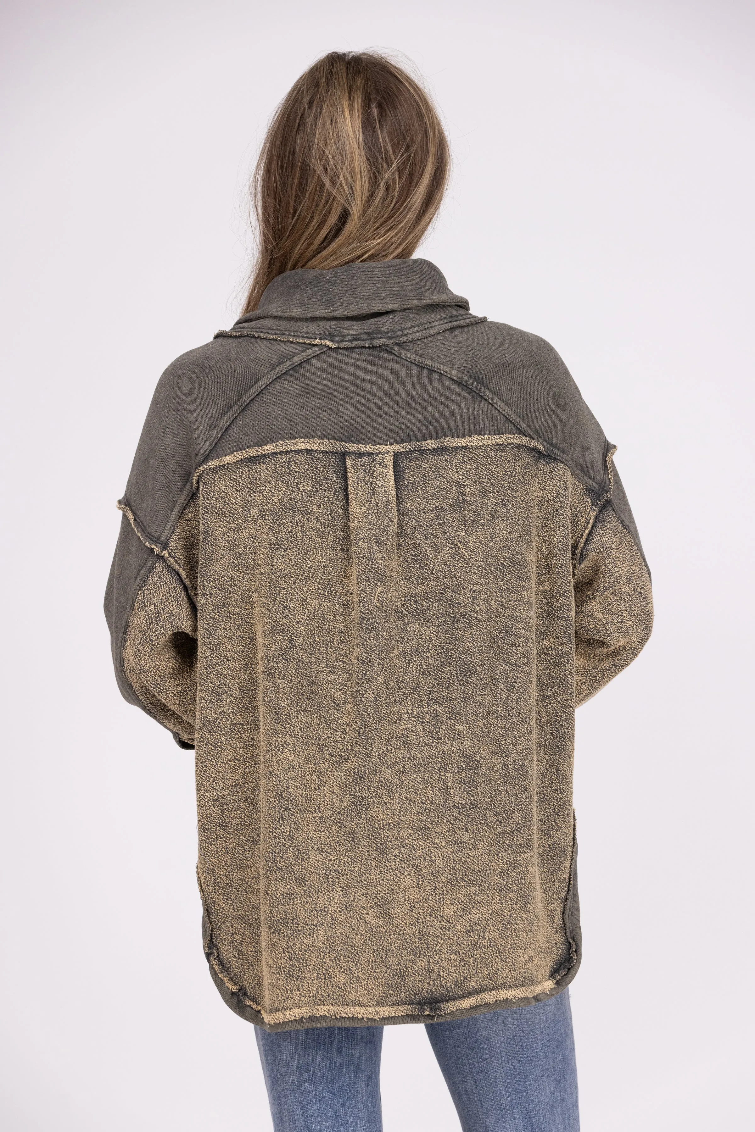 Life Long Fan Women's Mineral Washed Button Up Hi-Lo Shacket * Final Sale*
