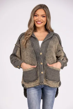 Life Long Fan Women's Mineral Washed Button Up Hi-Lo Shacket * Final Sale*