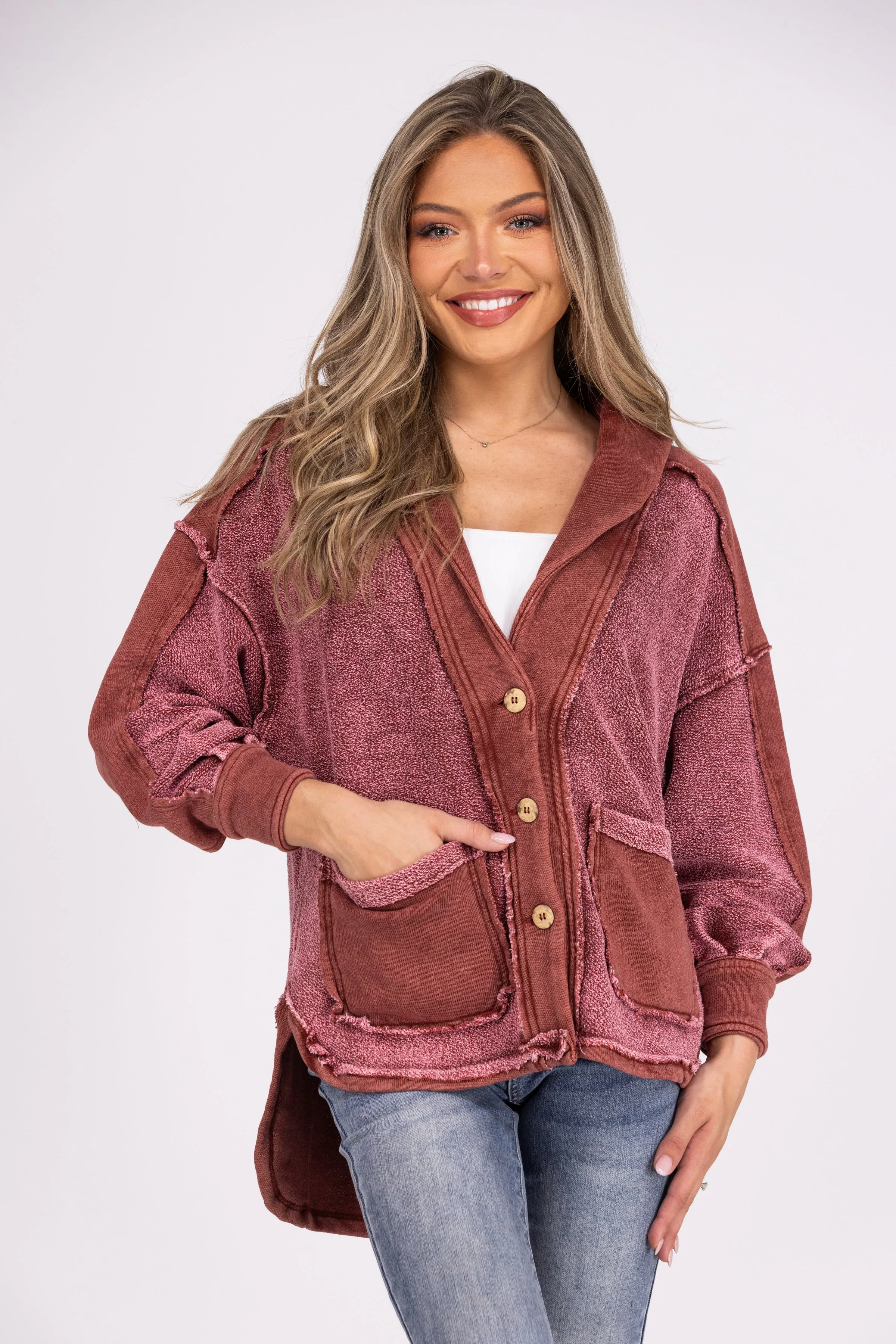 Life Long Fan Women's Mineral Washed Button Up Hi-Lo Shacket * Final Sale*