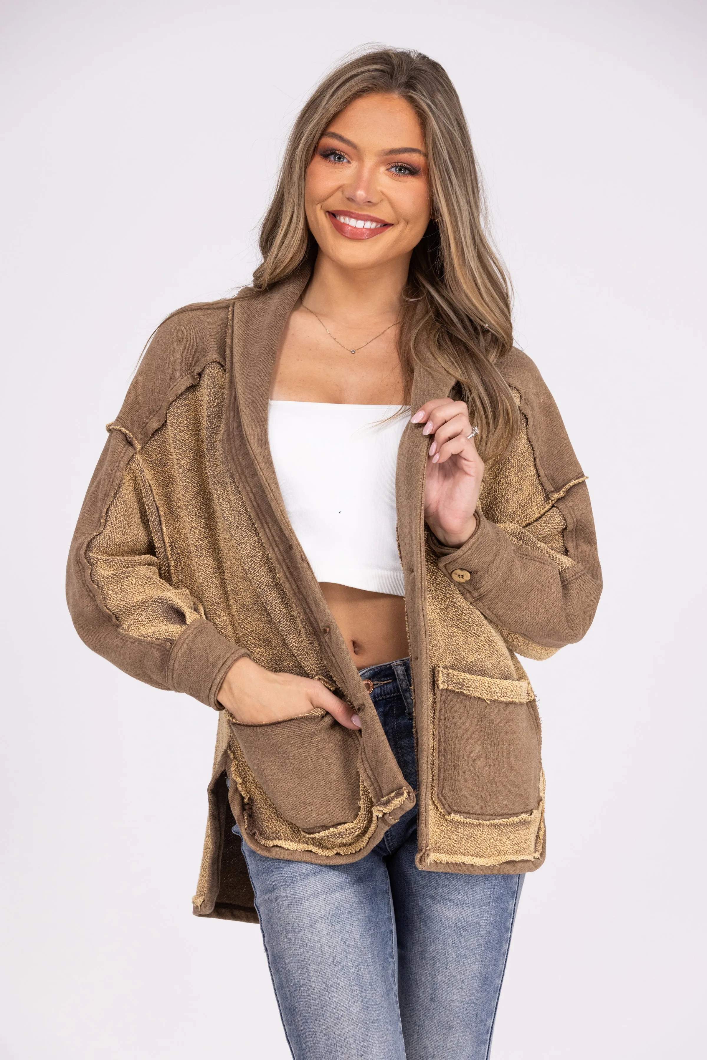 Life Long Fan Women's Mineral Washed Button Up Hi-Lo Shacket * Final Sale*