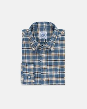 LINEN/COTTON LONG SLEEVE SHIRT - BLUE/NAVY/GOLD PANE